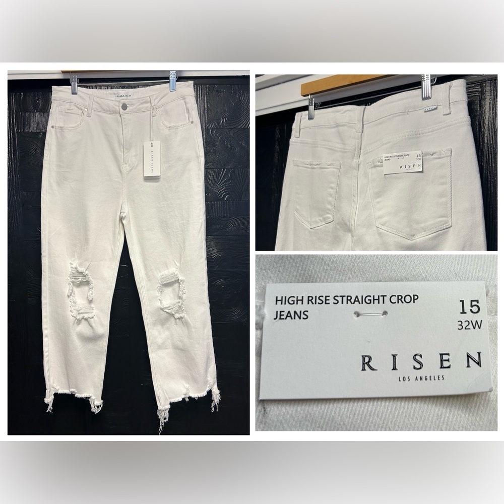 Risen Jeans‎ Raw Hem Size 15/32 White Distressed Stretch High Rise Crop 32x26
